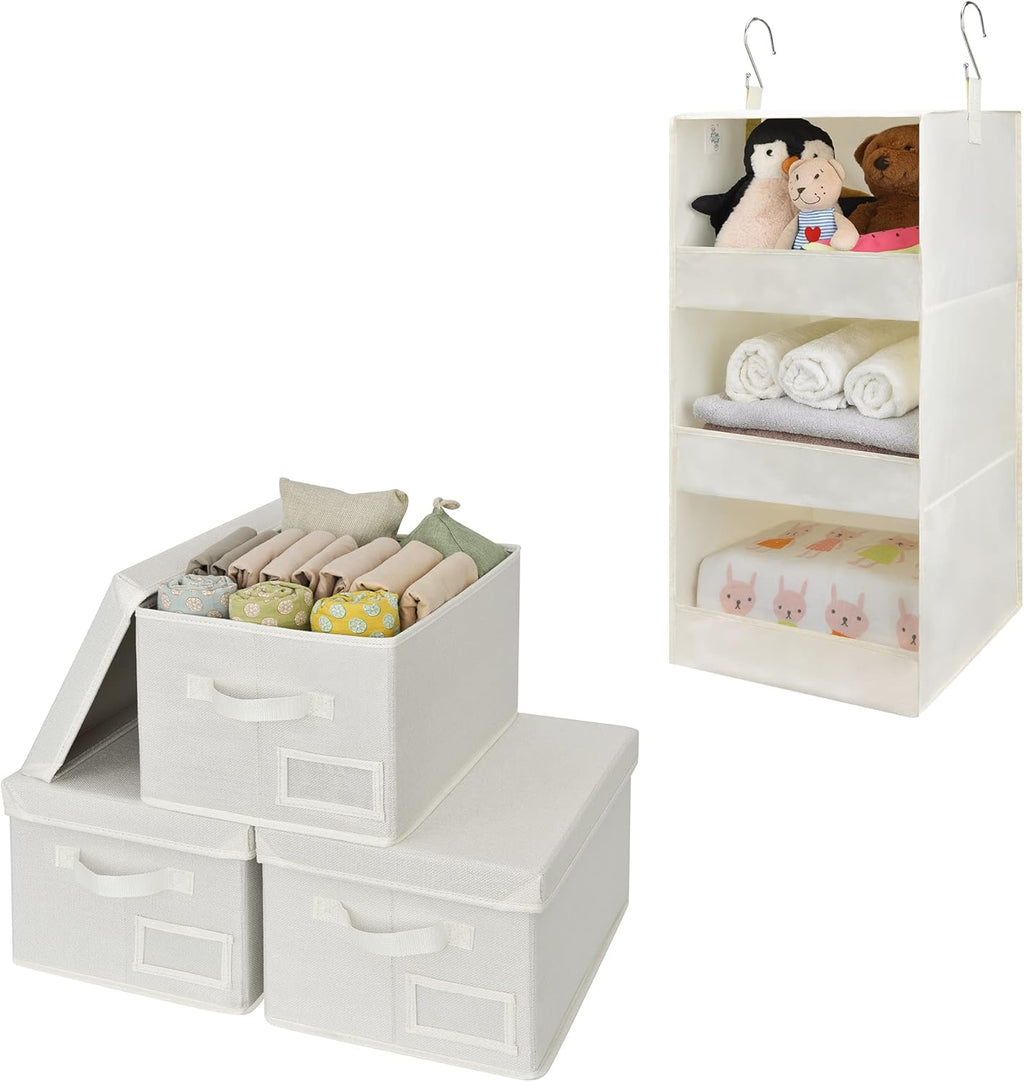 GRANNY SAYS Bundle of 3-Pack Cloth Storage Bins & 1-Pack Hanging Closet Organizer