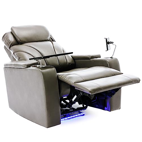 Swivel PU Leather Power Recliner with Tray Table and Cup Holder W437265