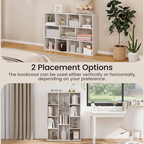 11 Cube Reversible Bookcase, Wooden Freestanding Open Bookshelf with Anti-tip Kits, White H451