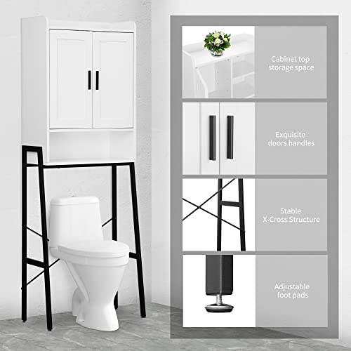 Over The Toilet Storage Cabinet, Wooden Bathroom Organizer with Double Door U3042