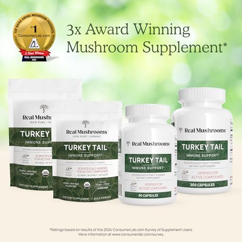 Turkey Tail Mushroom Powder Organic Supplement for Gut, Energy, Brain, and Immune Support J128
