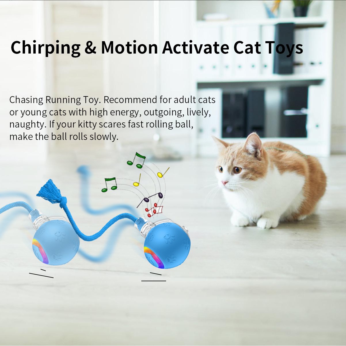 Interactive Cat Toy with Motion-Activated Rolling Ball and Chirping Sounds K939019