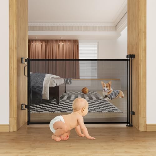 Retractable Mesh Baby Gate, Extra Wide 4-64 Inch, 34 Inch Tall, for Doorways and Stairs F94528