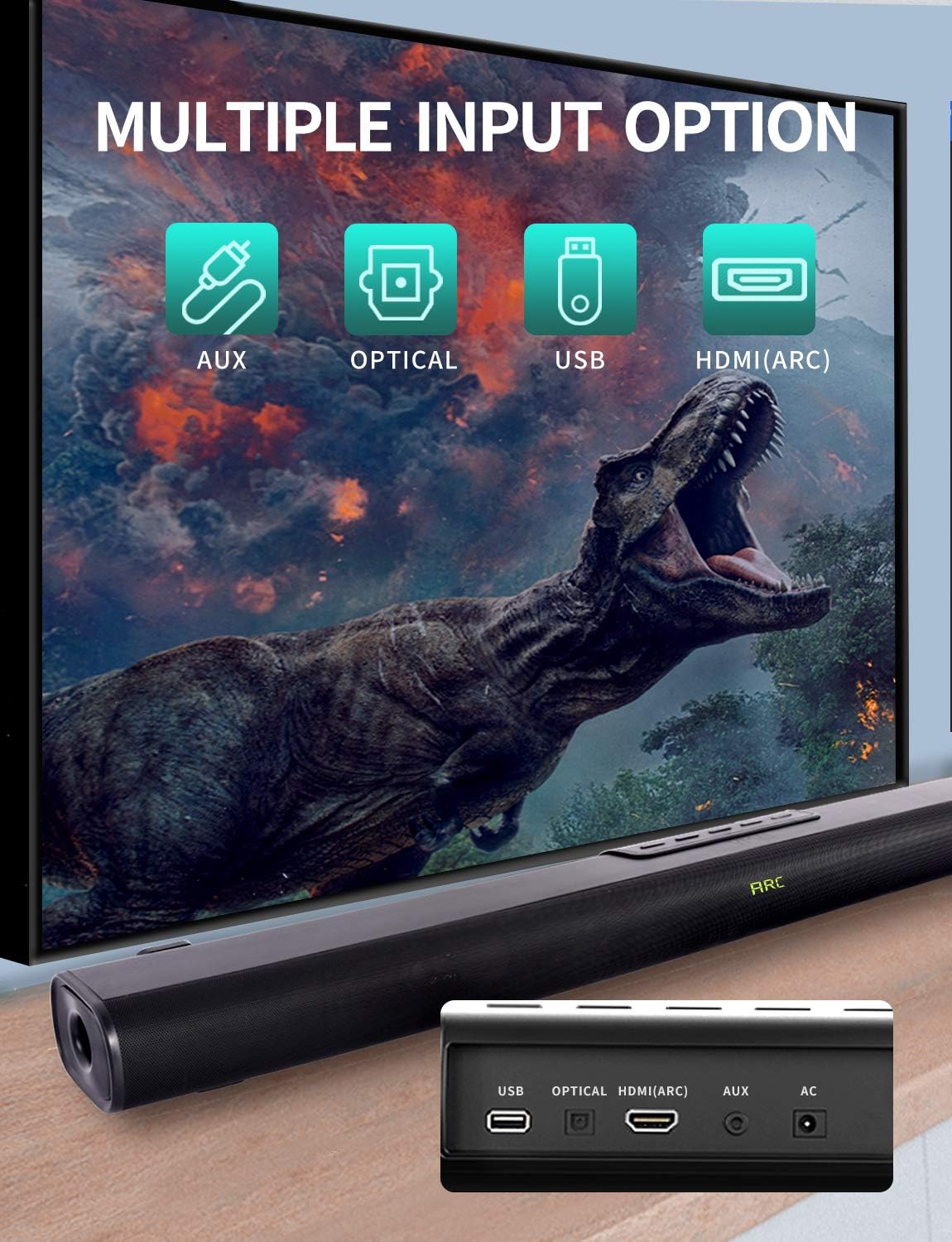 Sound Bar with Built-in Subwoofer, Bluetooth 5.0, HDMI/Optical/Aux/USB, Wall Mountable S317636