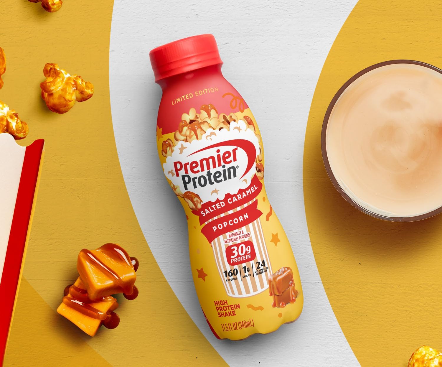 Protein Shake Salted Caramel Popcorn and Cookie Dough, 30g Protein, 12 Pack V3258