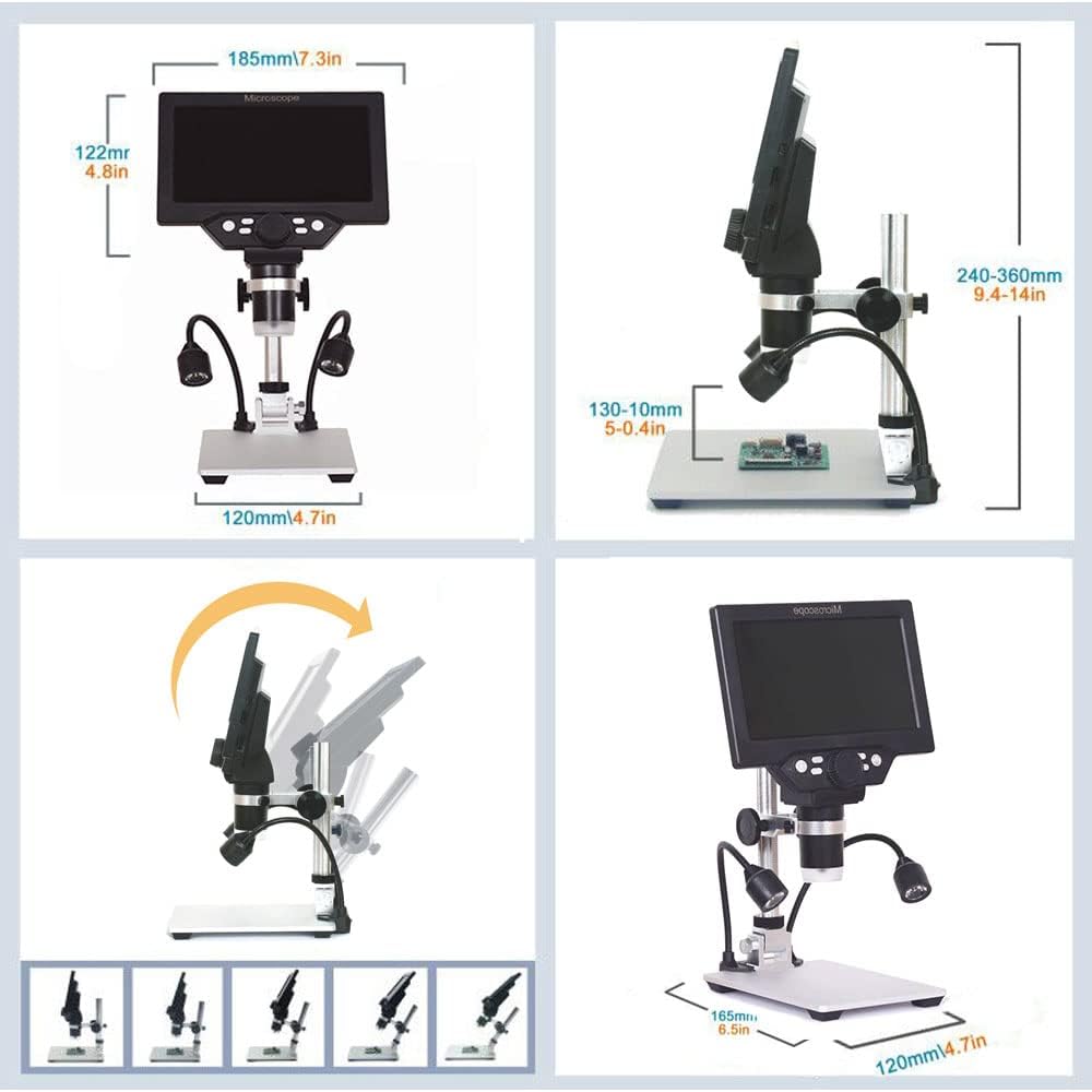 7 Inch Digital Microscope 1200X with Aluminum Alloy Stand and Fill Lights T90184