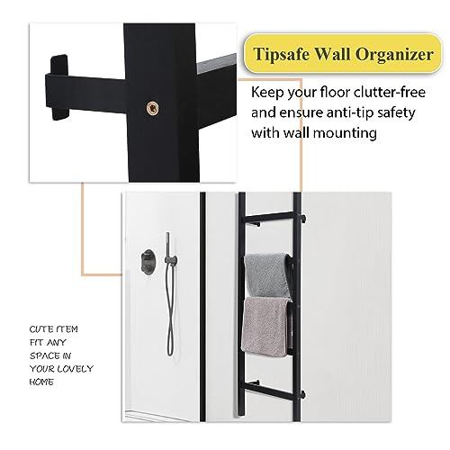 Wall Mounted 57in Wooden Blanket Ladder for Living Room, Black S525885
