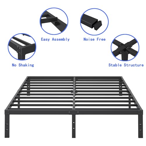 Metal Bed Frame, Heavy Duty Steel Slat, No Box Spring Needed, Black N3340