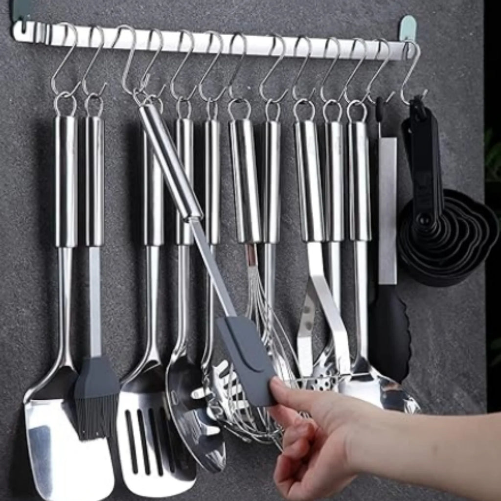 Stainless Steel Kitchen Utensils Set with Holder Rack, 38 Pieces W132747