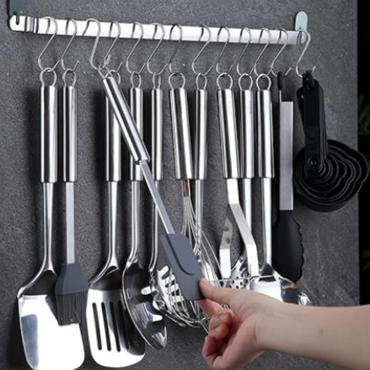 Stainless Steel Kitchen Utensils Set with Holder Rack, 38 Pieces W132747