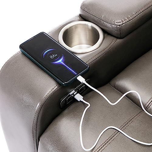 Swivel PU Leather Power Recliner with Tray Table and Cup Holder W437265
