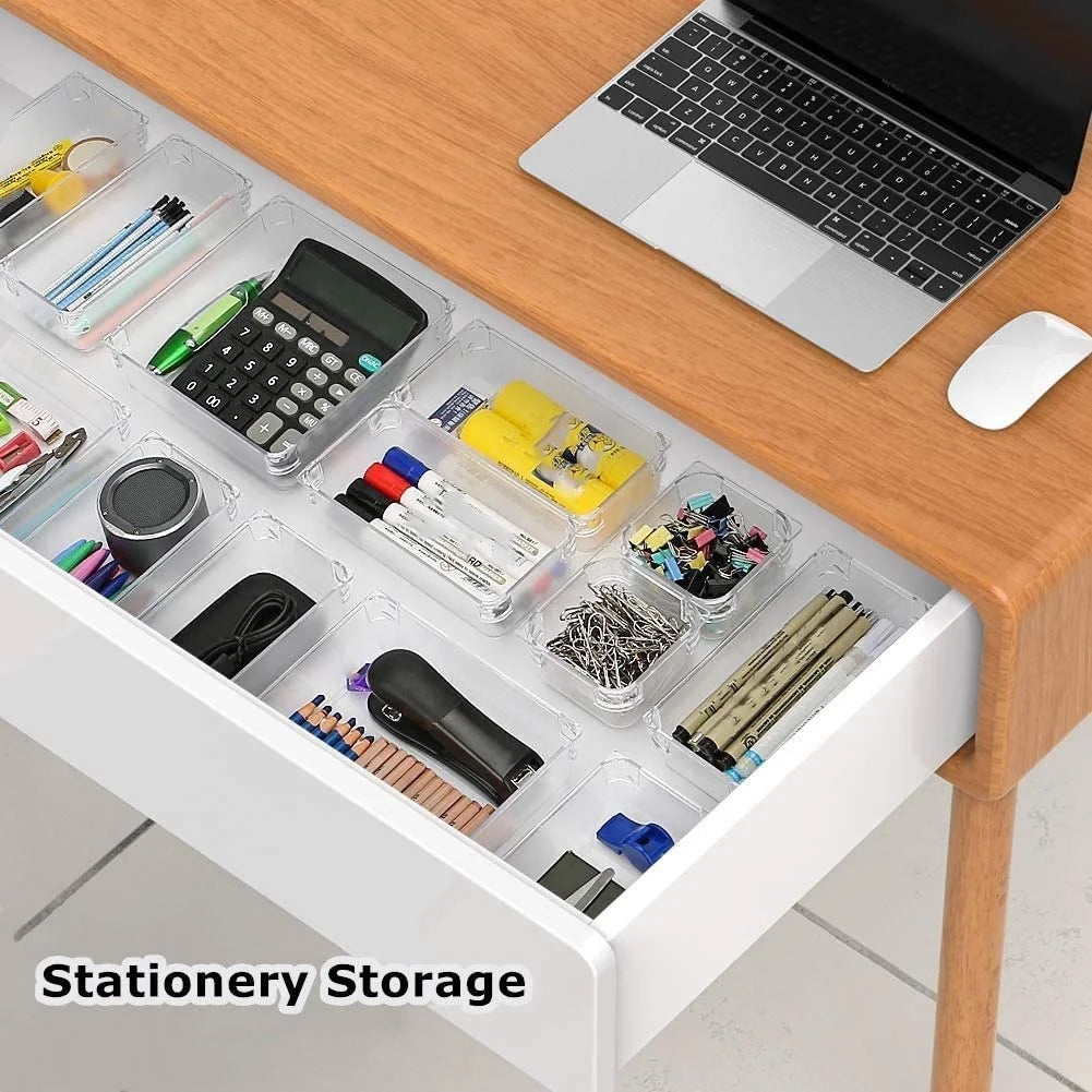 Clear Drawer Organizer Trays 4-Size Dividers Storage Boxes Y896172