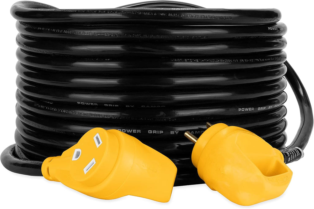 Camco 50' PowerGrip Heavy-Duty Outdoor 30-Amp Extension Cord for RV | Allows for Additional Length to Reach Distant Power Outlets | Built to Last (55197)