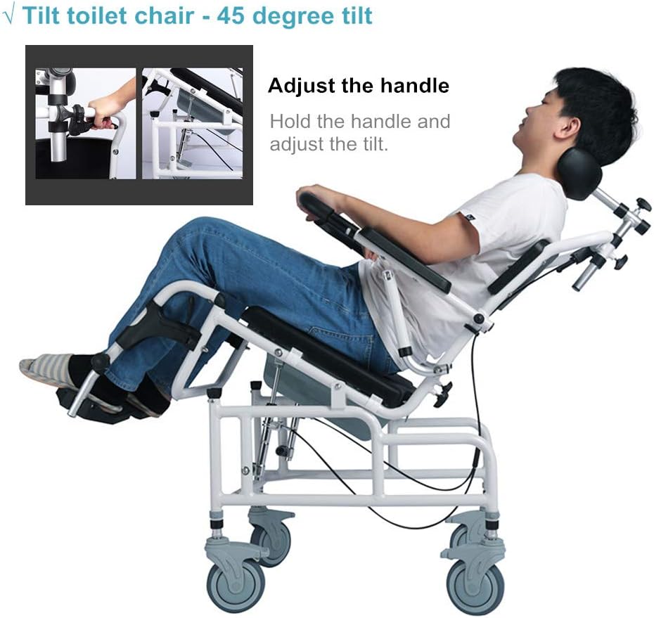 Tilt-in-Space Reclining Shower/Toilet Commode Chair with Padded Seat and Armrests J536307