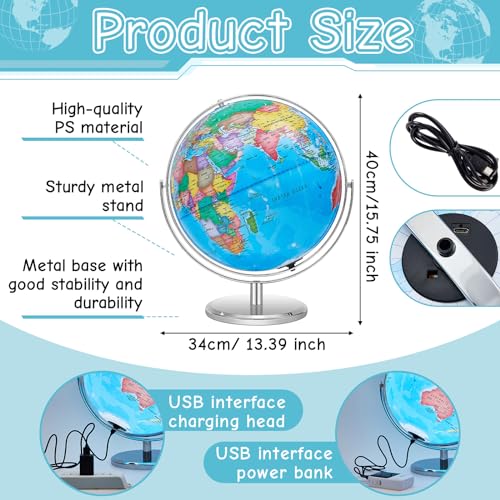 Illuminated World Globe with Stand for Kids Interactive Learning V50598