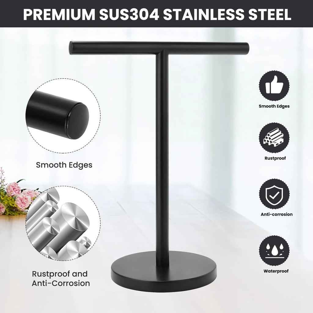 T-Shape Bath Hand Towel Holder Stand, Stainless Steel, Matte Black J343