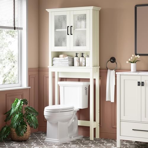 Over the Toilet Storage Cabinet with Glass Doors and Adjustable Shelf, Espresso M15027