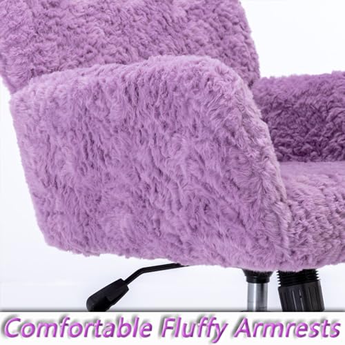 Faux Fur Vanity Chair with Wheels, Adjustable Height, Pink U782
