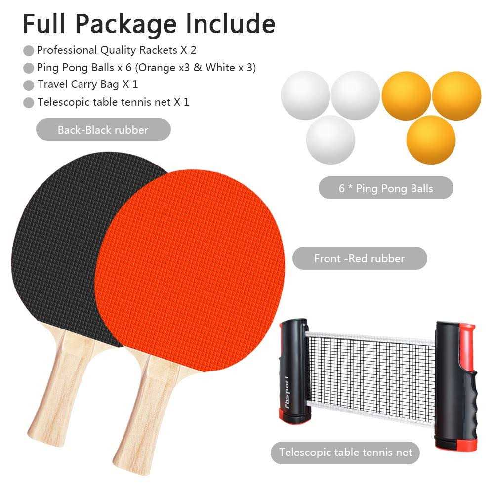Ping Pong Paddle Set with Retractable Net, 2 Rackets, 6 Balls and Carry Bag T52477