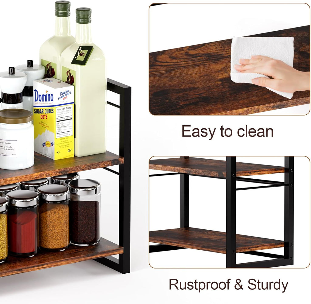 2 Tier Wood Countertop Spice Rack Shelf for Kitchen Cabinet and Tea Station Z640770