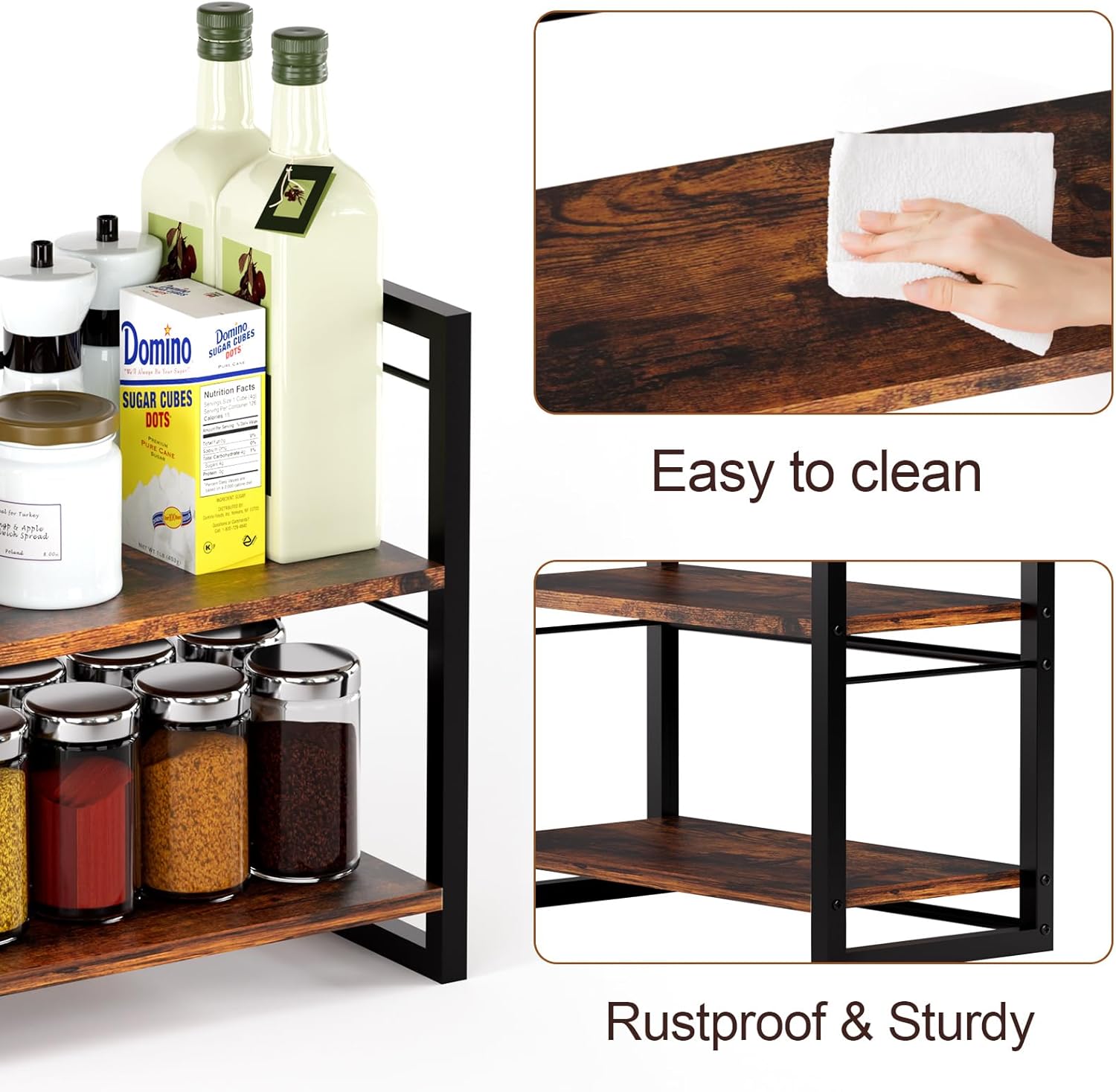 2 Tier Wood Countertop Spice Rack Shelf for Kitchen Cabinet and Tea Station Z640770