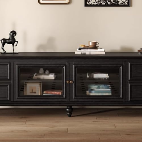 TV Stand Solid Wood Black Retro Floor-Standing Cabinet O44110