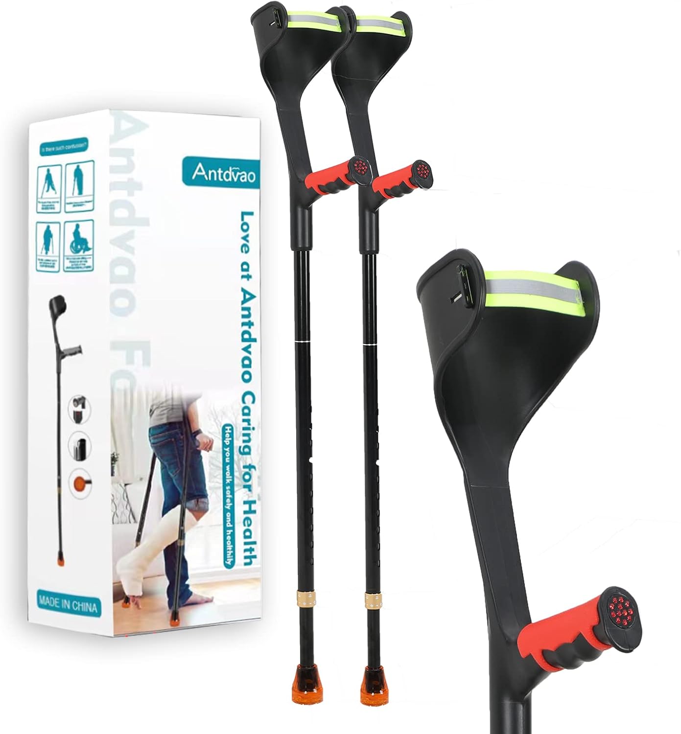 Forearm Crutches Pair with Comfortable Grip, Lightweight Adjustable Non-Slip G32477