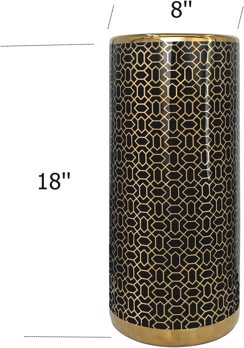 Ceramic Umbrella Stand for Entryway, 18" High, Black Gold X9681