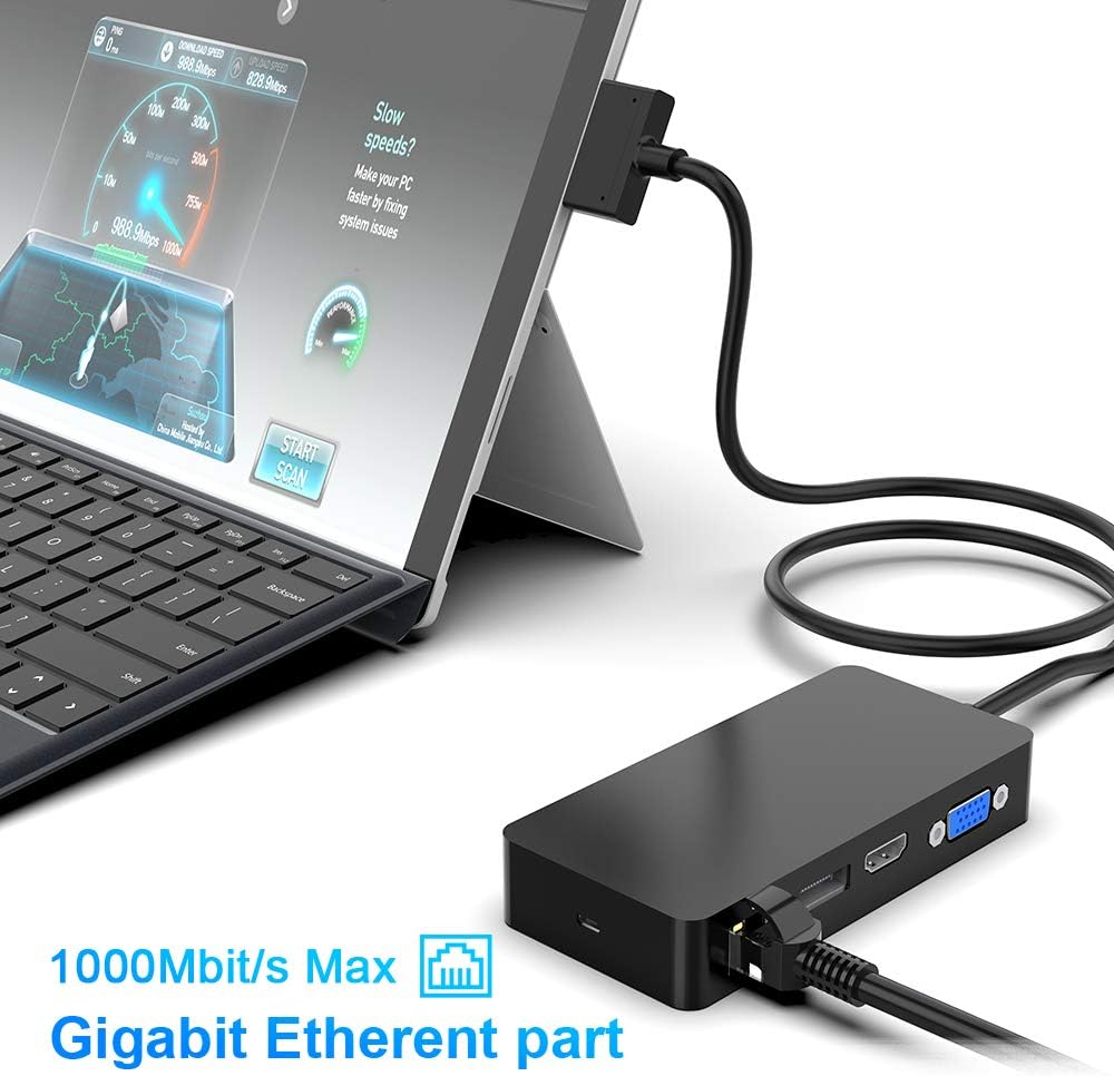Surface Pro Dock Station Dual Monitor with HDMI, VGA, USB, RJ45, USB-C, SD Slot, and Audio R48420