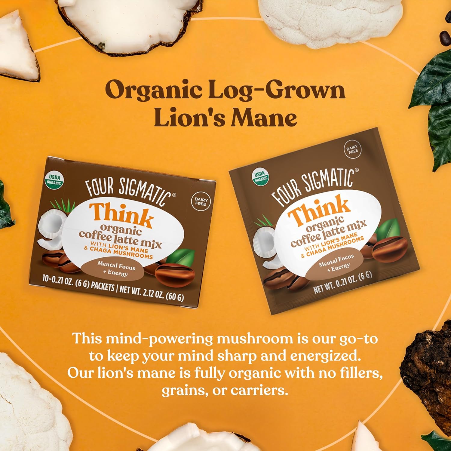 Organic Instant Coffee Latte Mix with Lion's Mane, Chaga Mushrooms & Coconut Milk Powder E480