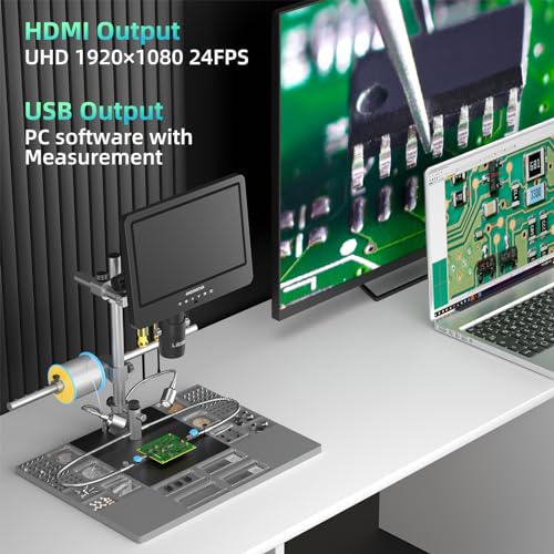 7" HDMI Digital Microscope for Electronics Repair with 3 Lens, 2160P Video Record G72550