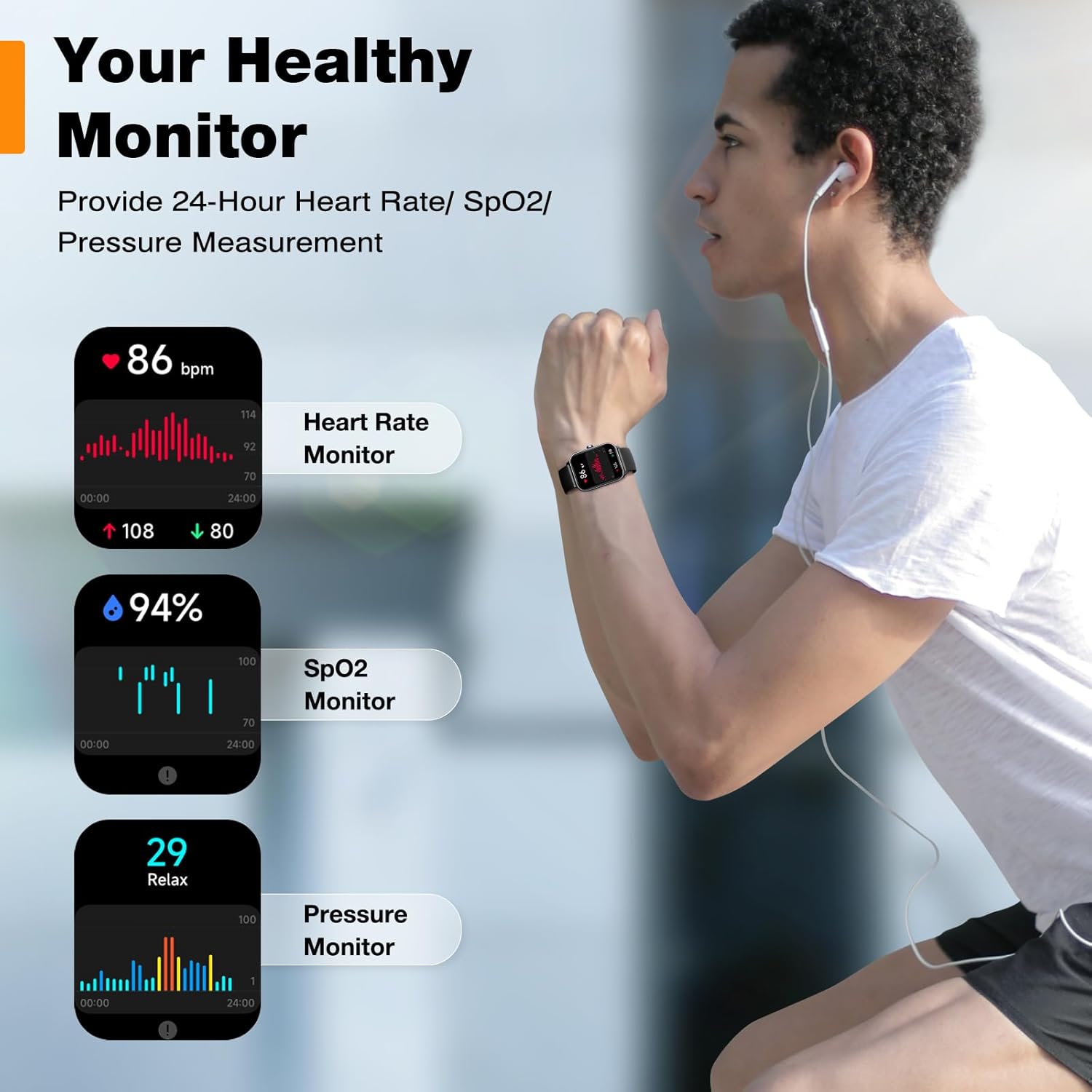 Smart Watch with 1.8" Touchscreen, Fitness Tracker, Heart Rate & Blood Oxygen Monitor M787497