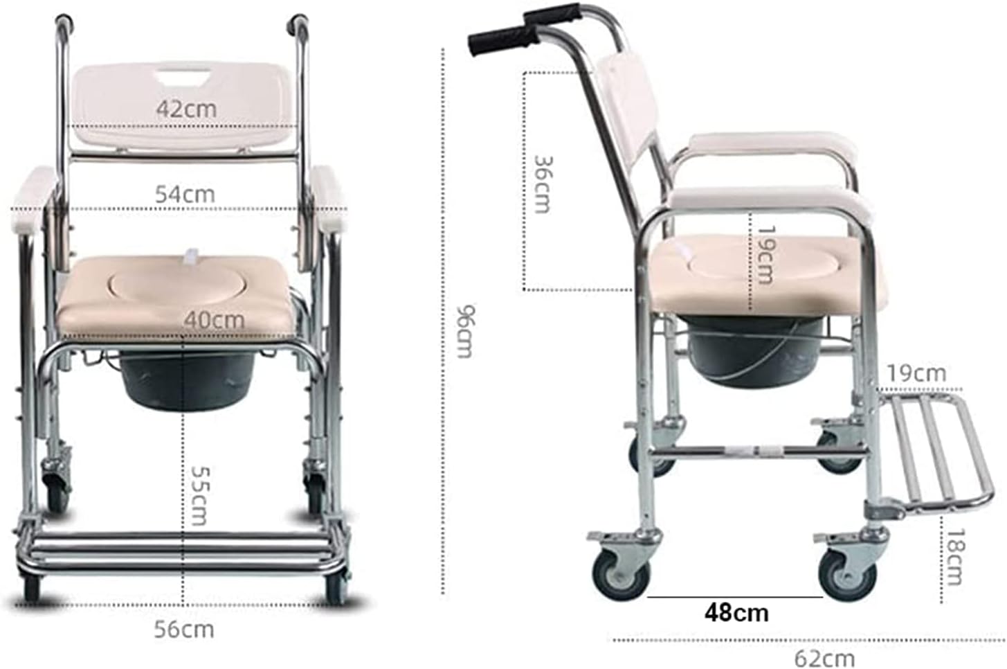 Shower Commode Chair with Wheels, 3 in 1 Toileting Aid with Locking Casters E566