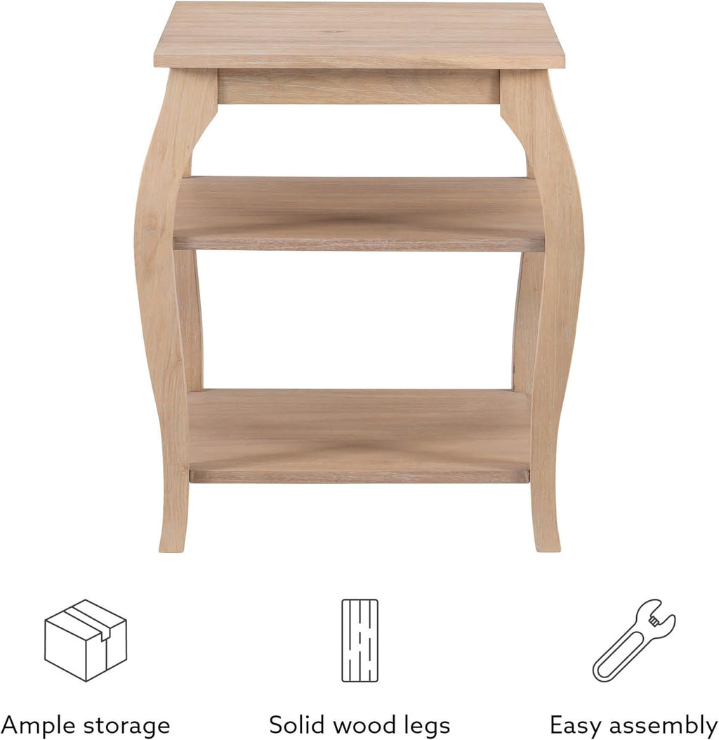 Wooden Side Table with Curved Legs and Two Display Shelves F680