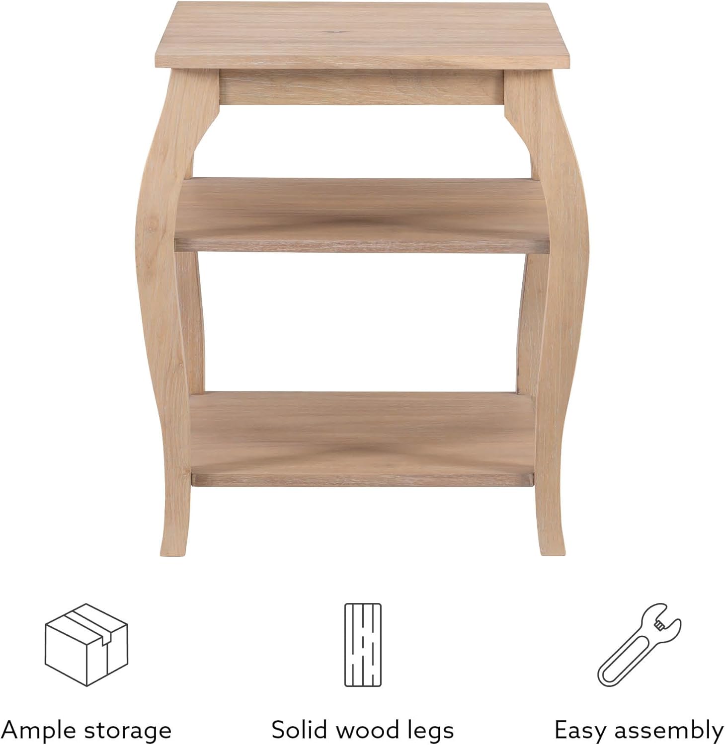 Wooden Side Table with Curved Legs and Two Display Shelves F680
