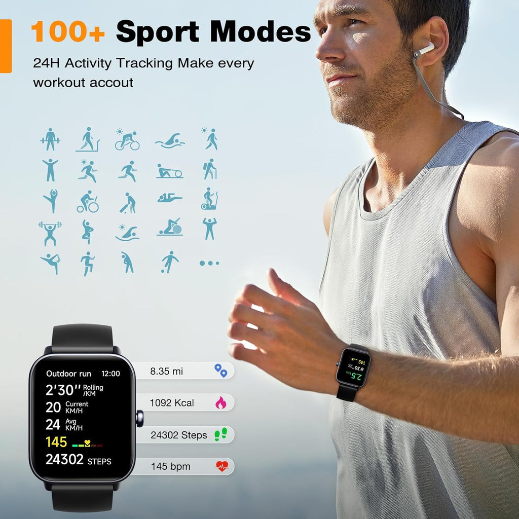 Smart Watch with 1.8" Touchscreen, Fitness Tracker, Heart Rate & Blood Oxygen Monitor M787497