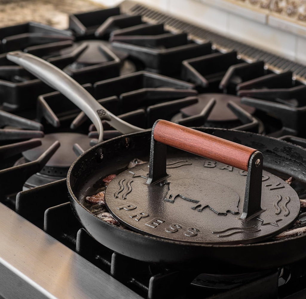 Cast Iron Grill Press with Wood Handle, 8.5-Inch Round V600602