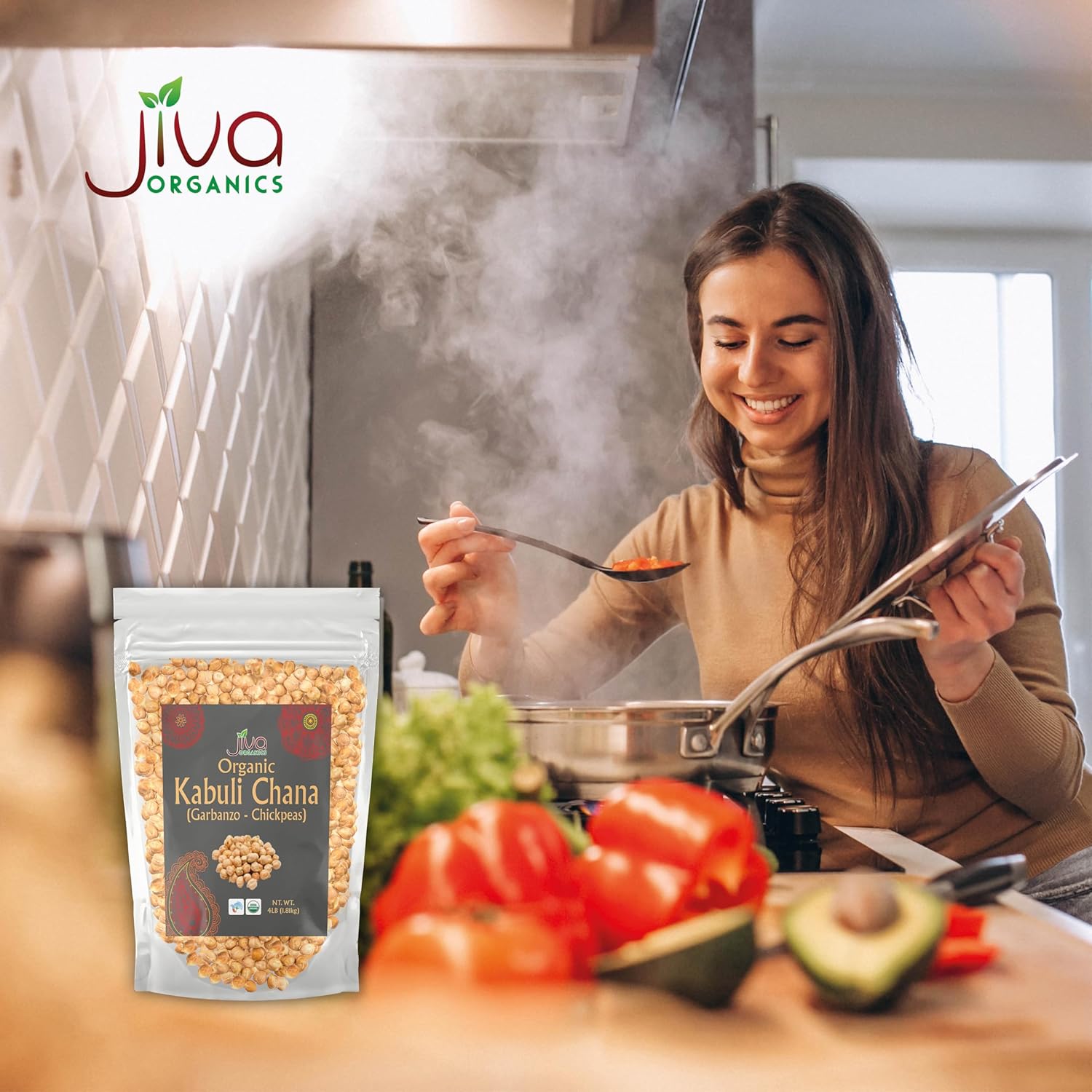 Organic Raw Chickpeas Whole Garbanzo Beans 4 LB Large Bag Gluten Free Non GMO Vegan U598024