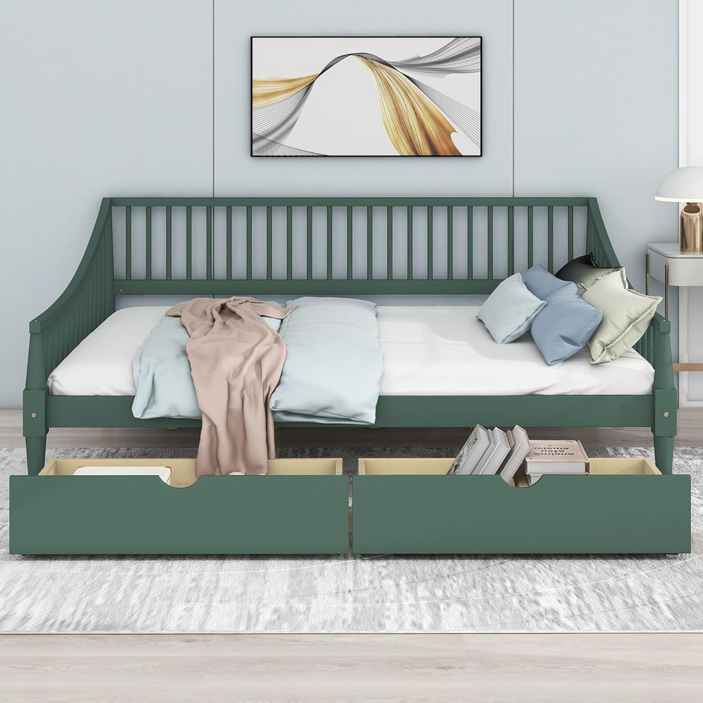 Daybed with Two Drawers, Solid Wood Frame, Easy to Assemble G2854