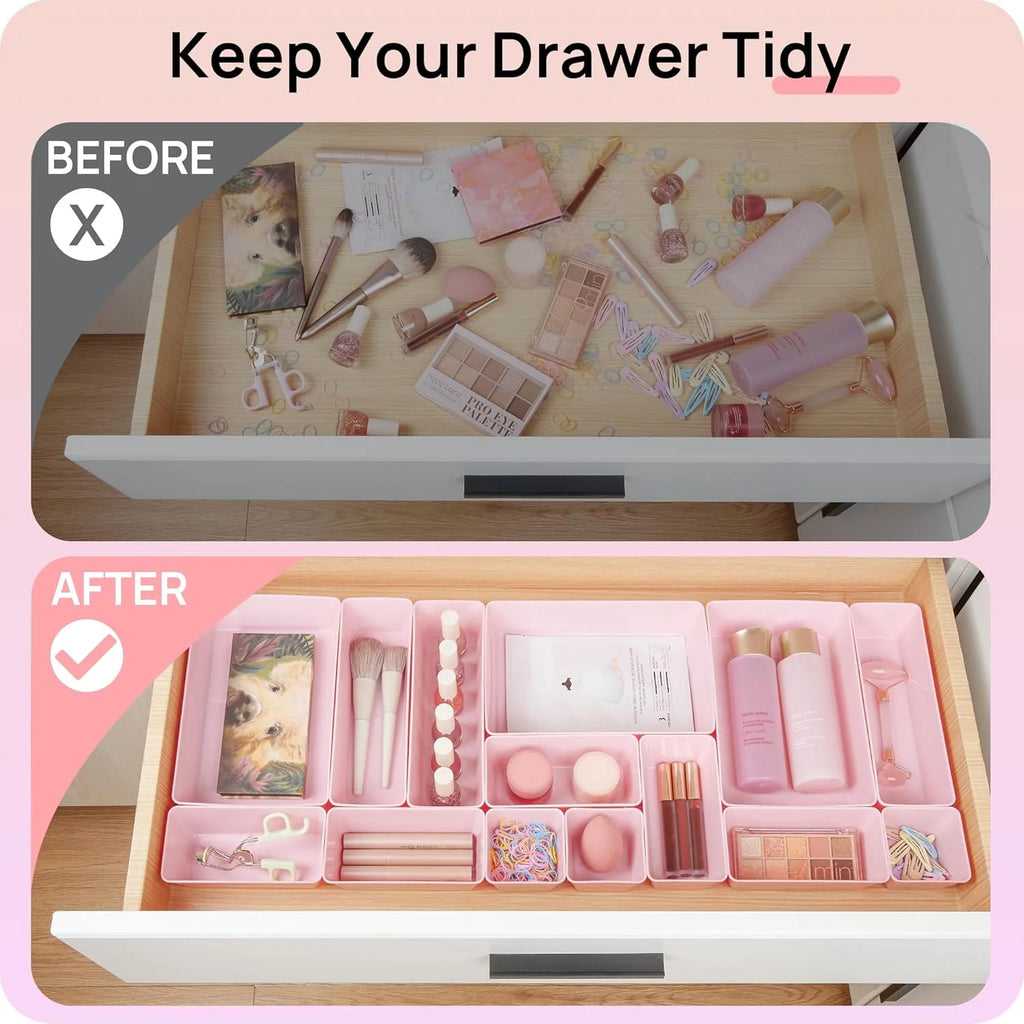 Desk Drawer Organizer Set, 25 Pieces Plastic Storage Trays J5302