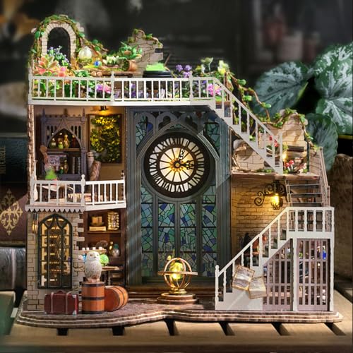 DIY Dollhouse Miniature Wooden Furniture Kit with Dust Proof Cover and Music Box Y781852