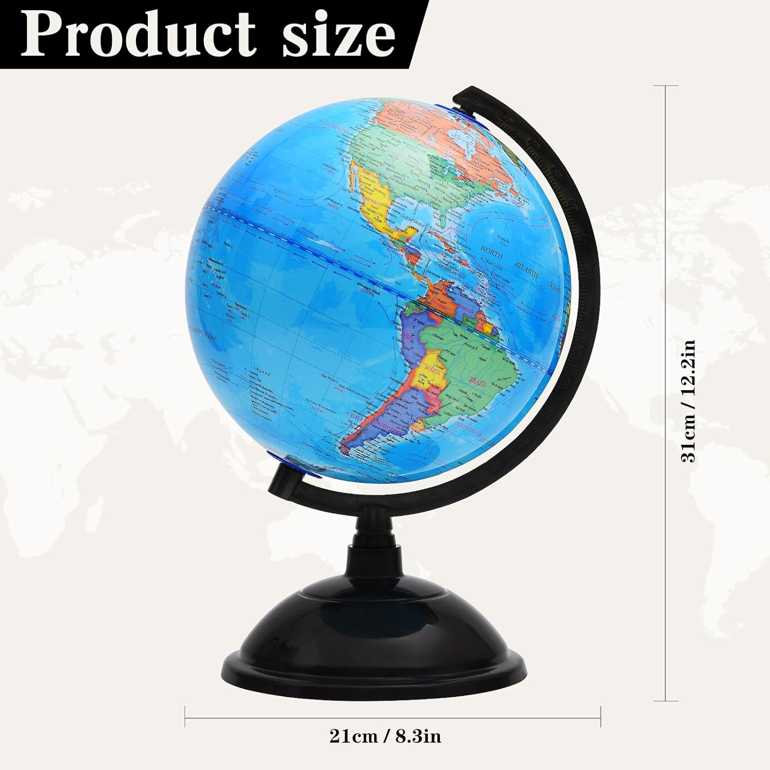 8 Inch Spinning Globe with Stand for Kids Geography Learning Y3746