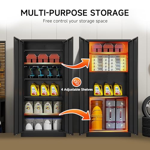 Metal Storage Cabinet with 2 Doors and 4 Adjustable Shelves, 71 Inch K70535