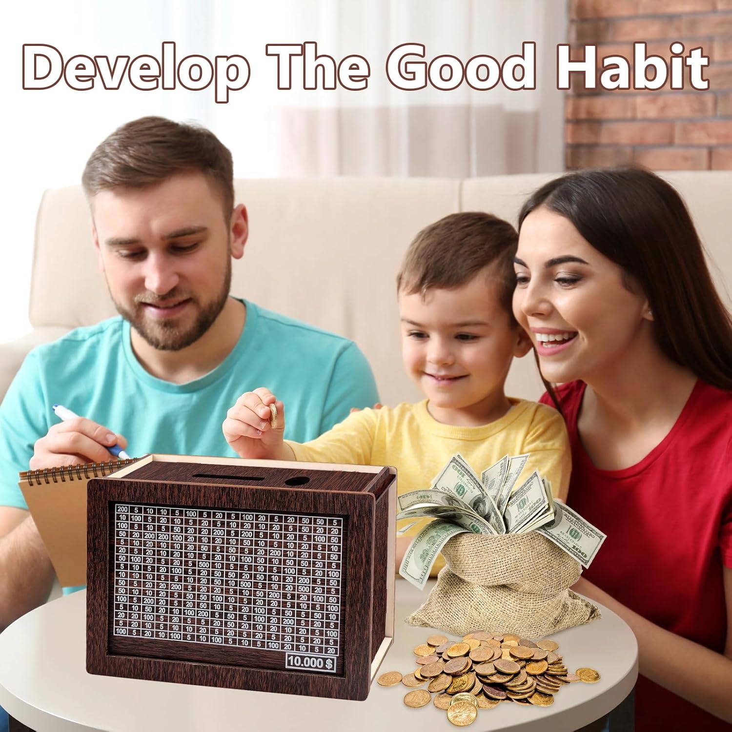 Wooden Money Box with Counter for Adults and Kids L281477