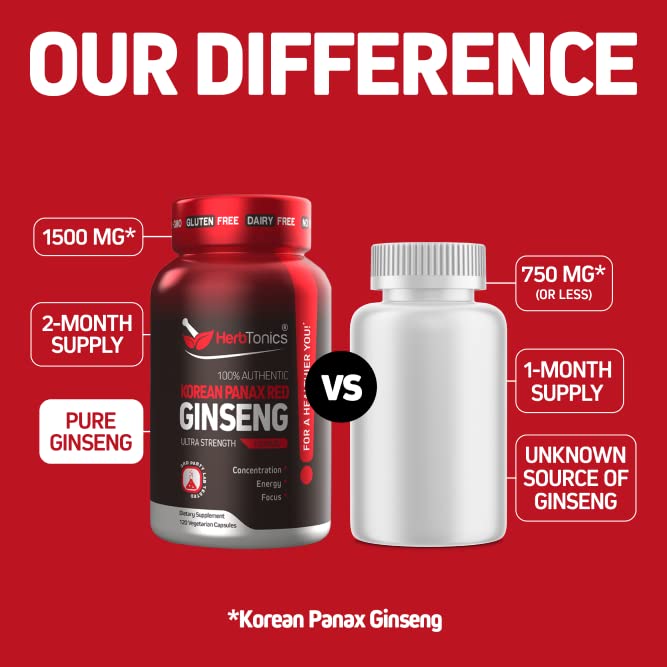 Korean Red Panax Ginseng 1500mg Root Extract Supplement - 120 Capsules G813403