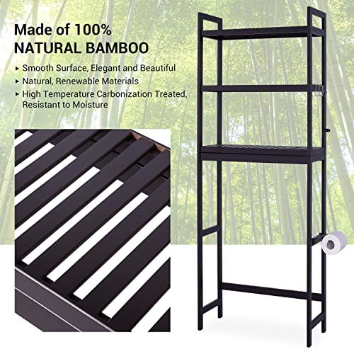 Bamboo 3-Tier Over Toilet Storage Shelf with Paper Holder and Hooks C969