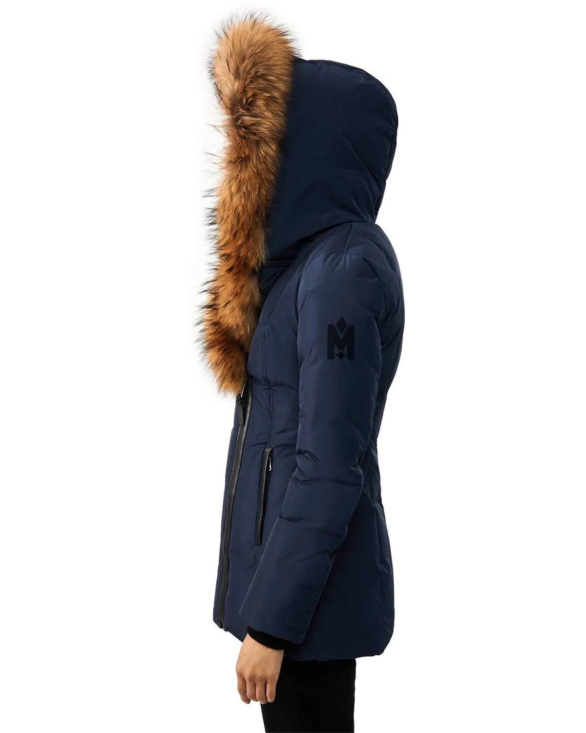 Navy Fur Trim Down Coat - Small W182330