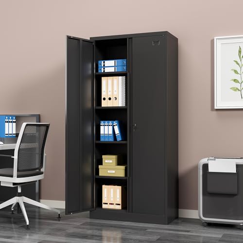 Metal Storage Cabinet with 2 Doors and 4 Adjustable Shelves, 71 Inch K70535