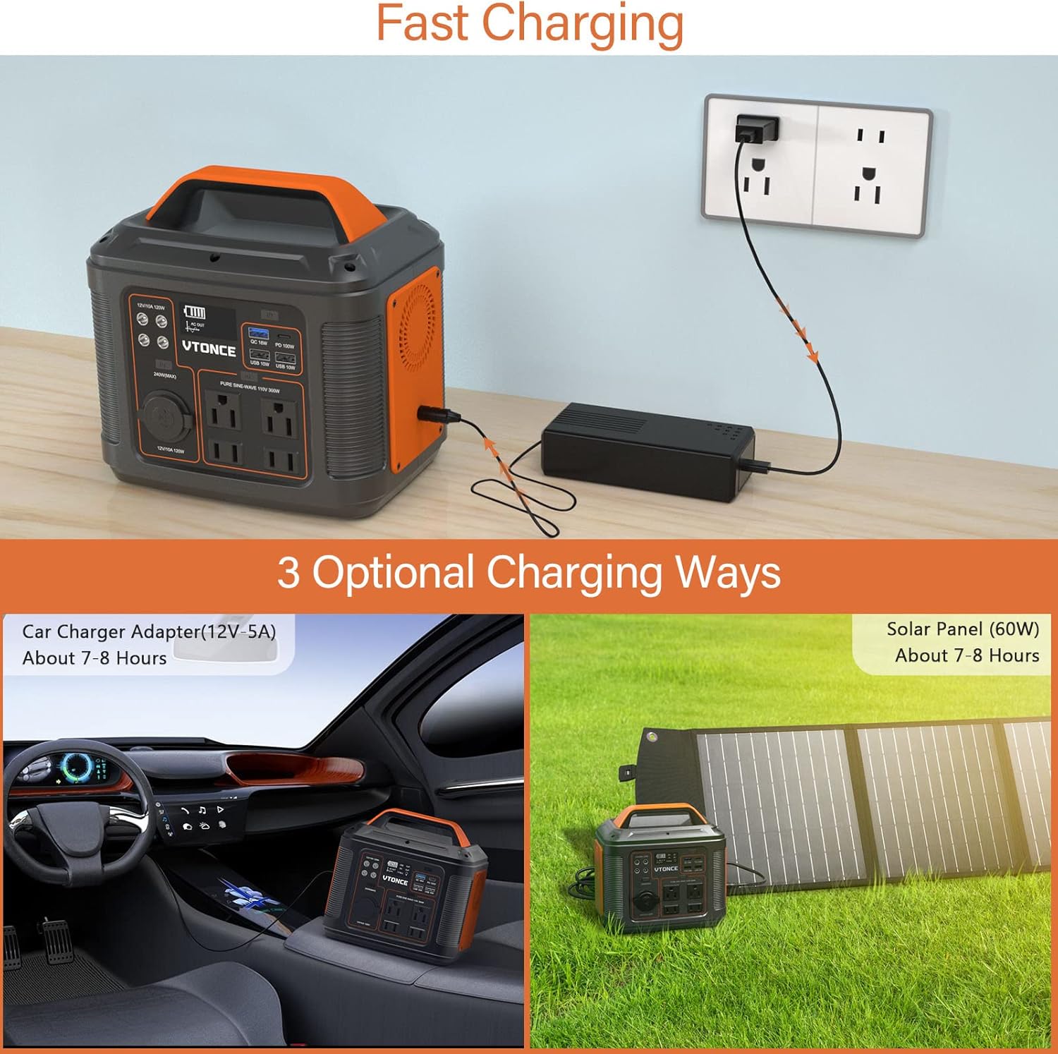 Portable Power Station 300W Solar Generator with AC Outlets and LED Light T45211
