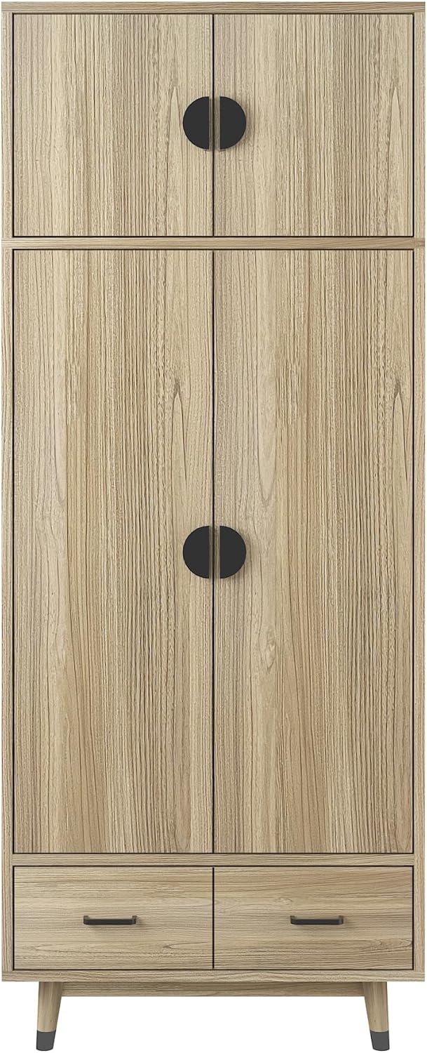 2-Door Wood Storage Cabinet with Drawers and Hanging Rod R41287